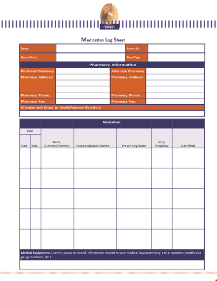 track medical equipment and medication with our log template