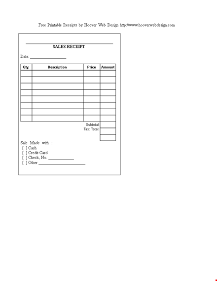 printable sales receipt template - create professional sales receipts | pdf template