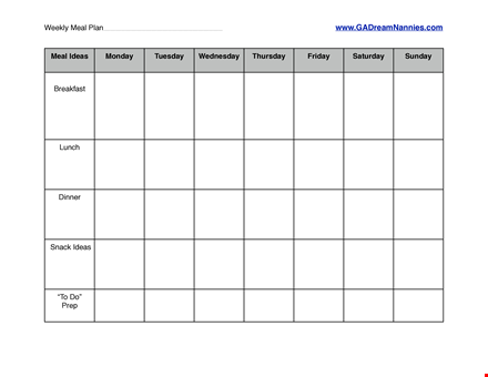 nanny weekly meal plan template template