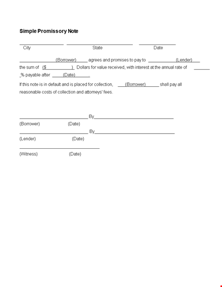 simple promissory note template template