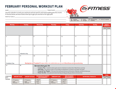 monthly workout chart template template