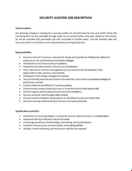 security auditor job description template
