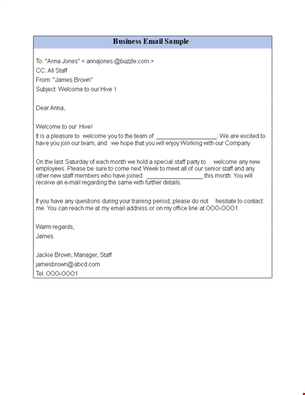 welcome to our professional email example | staff communication tips template