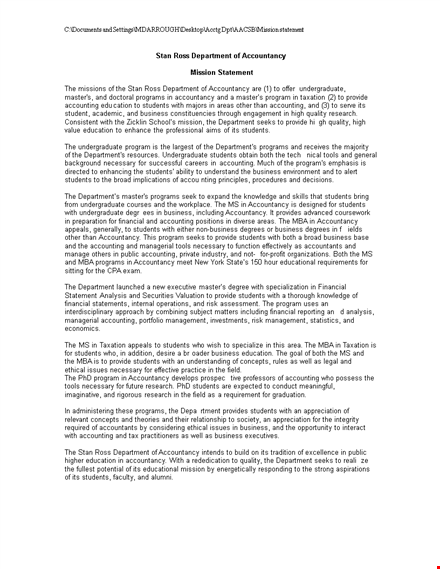 ethics mission statement example template