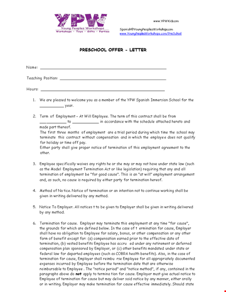 kindergarten teacher appointment letter template
