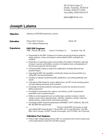 engineering resume example: professional design, testing, and more template