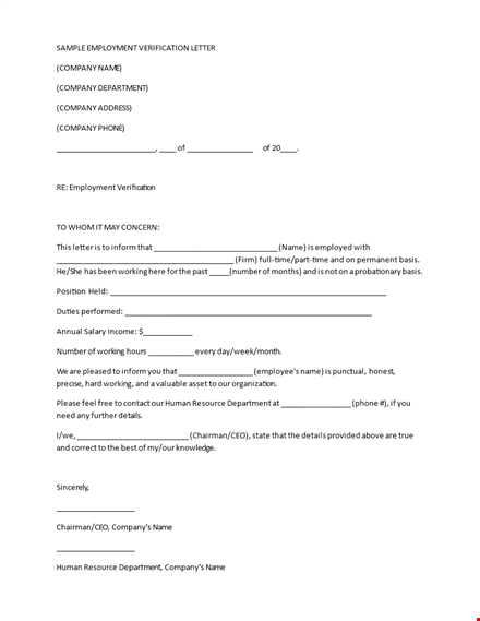 proof of employment letter - verify employment template