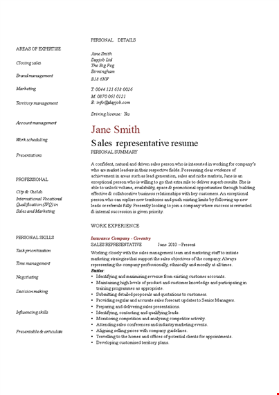 customer sales representative resume template
