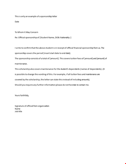 sponsorship letter template - official student sponsorship letter covers template