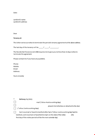 notice of lease termination letter from landlord to tenant template