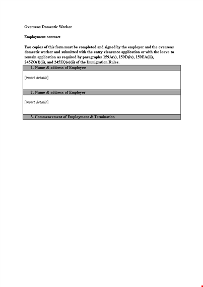 domestic worker employment contract template template
