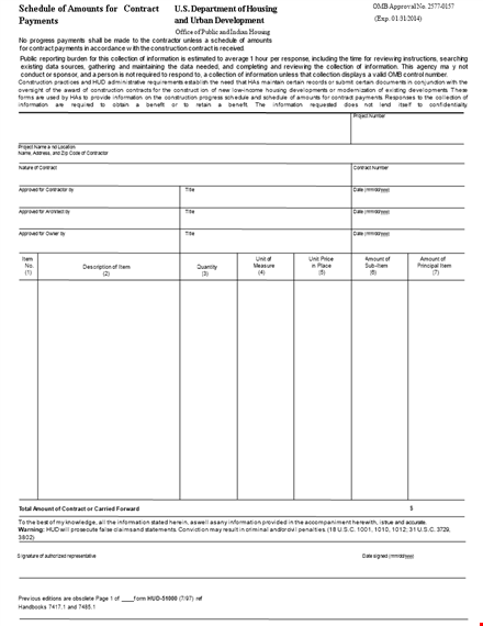 contract amount payment schedule - essential information and column guide template