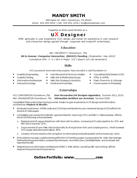 entry level ux designer resume template