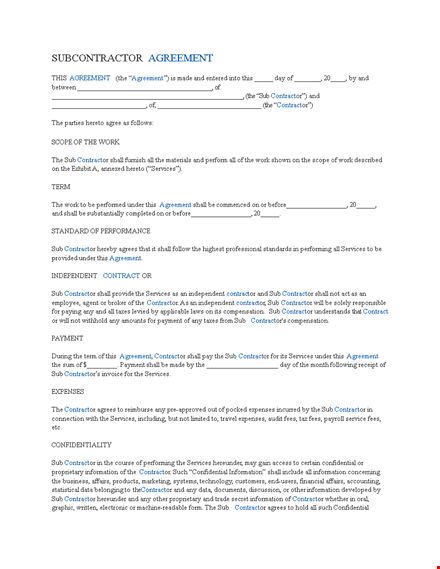 subcontractor agreement template - create a contract with contractor template