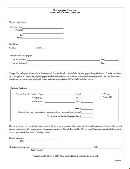 photography contract receipt template