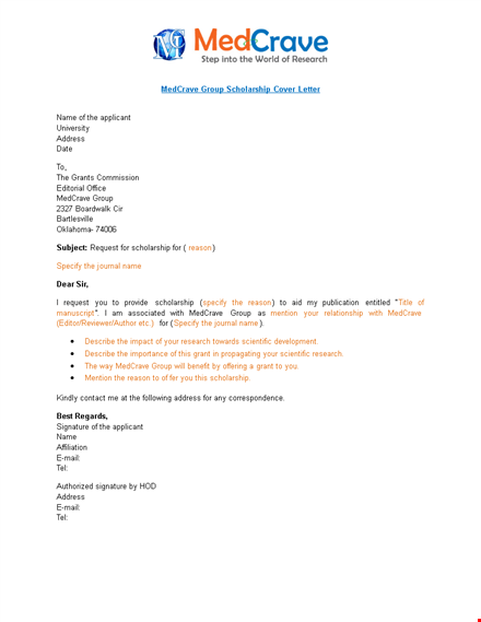 sample scholarship cover letter template