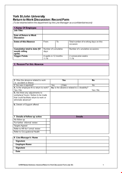 return to work form - efficient solution for returning to work and managing employee absence template