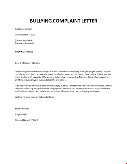 bullying complaint letter template