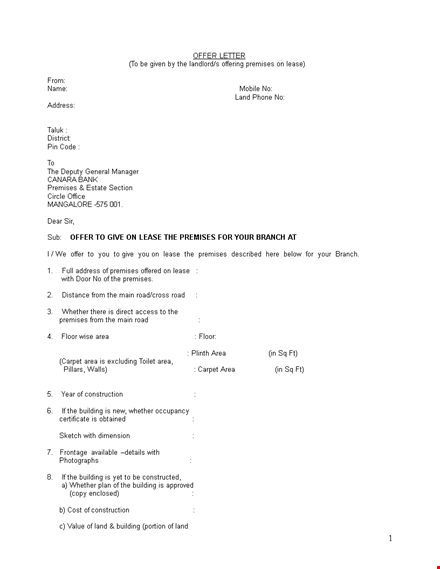 free lease offer letter template