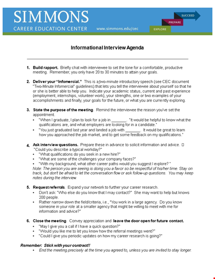 creating an effective informational interview agenda for a successful career meeting template