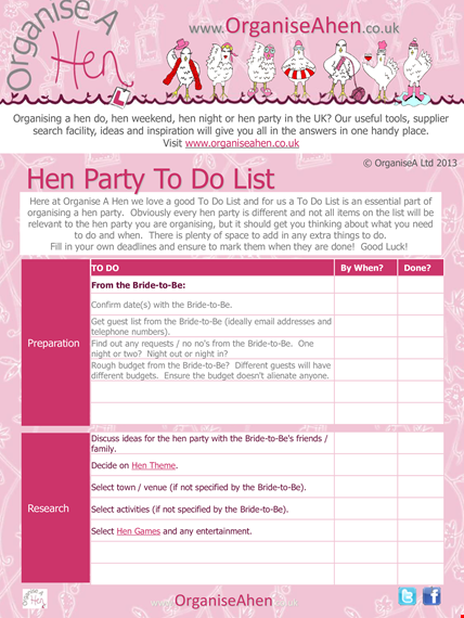 ultimate hen party to-do list for the bride and guests template