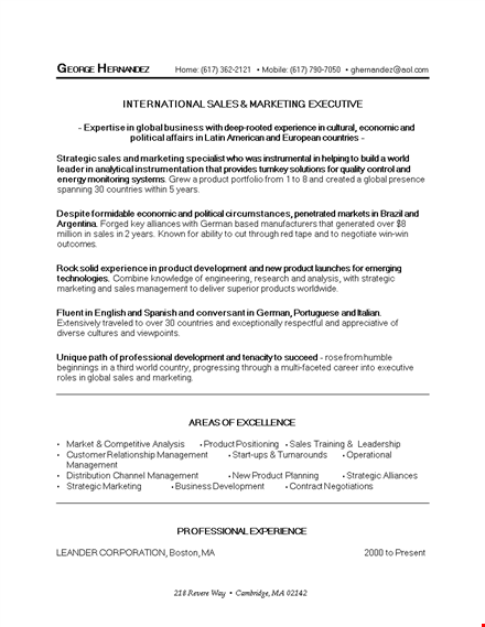 international sales marketing resume template
