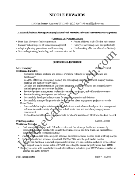 senior healthcare executive resume example template