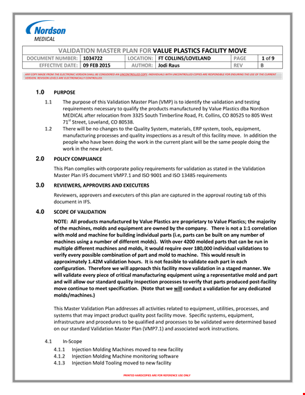 equipment and facility validation | master plan solutions template