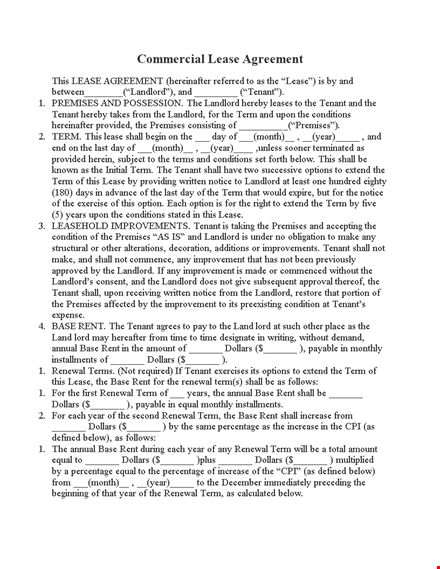 commercial lease agreement template - landlord, tenant, premises | free download template