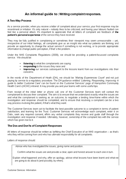 patient complaint response letter template - effective resolution for service complaints template