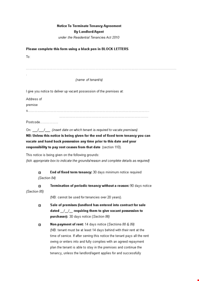 tenancy termination notice template template