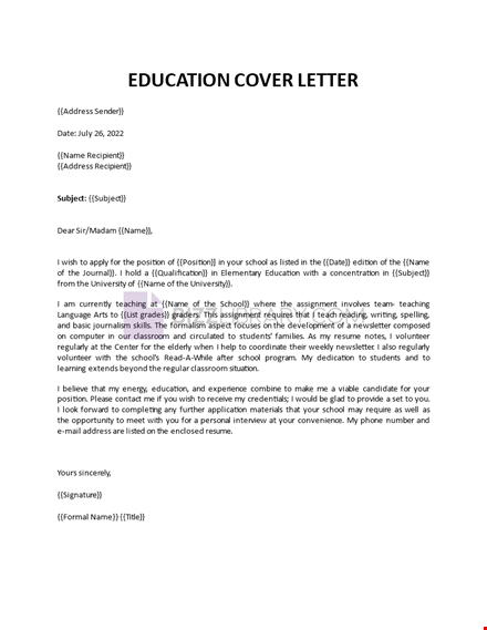teaching position cover letter template