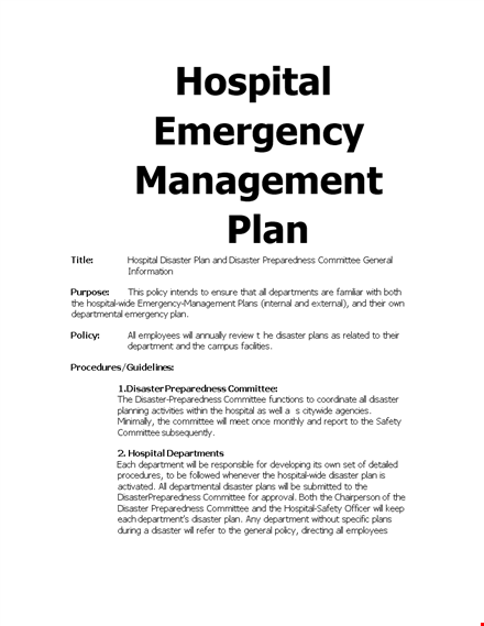 emergency management plan for hospitals: ensure safety and preparedness in times of disasters template