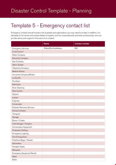 emergency contact list template | company & insurance contacts template