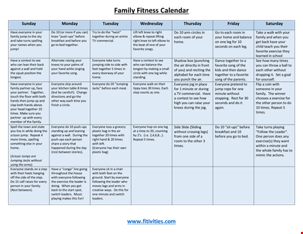 family fitness calendar template template