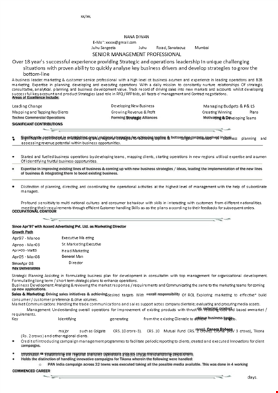 marketing resume format for experience - business management, operations, and strategic marketing template