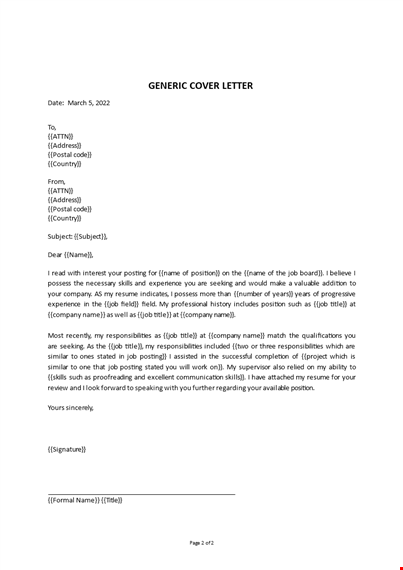 generic cover letter template