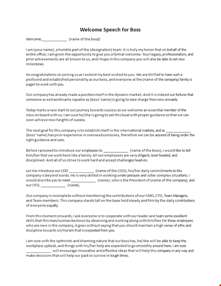 boss welcome speech template