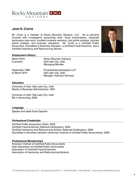 download free certified accountant resume in pdf - business analysis & valuation template