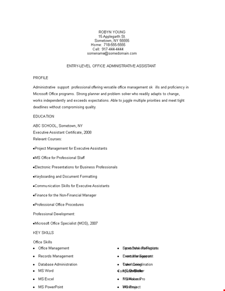 entry level office administration resume template