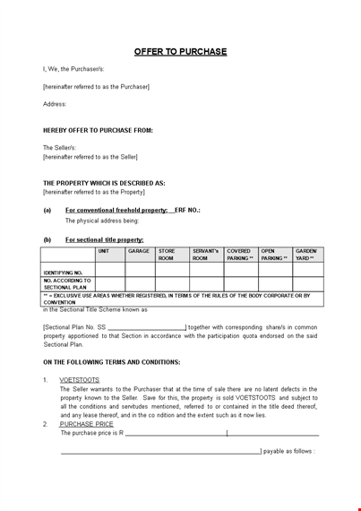 property purchase offer letter template template