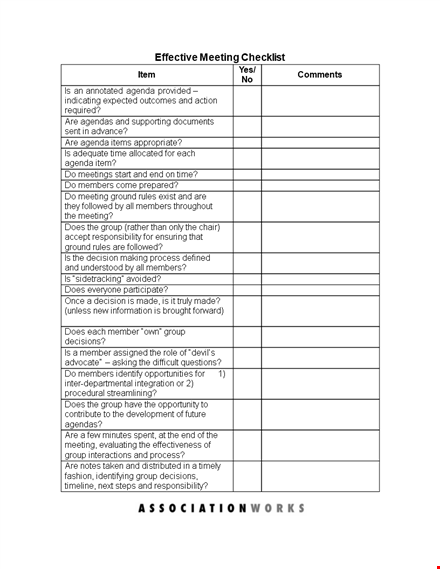 effective meeting checklist template template