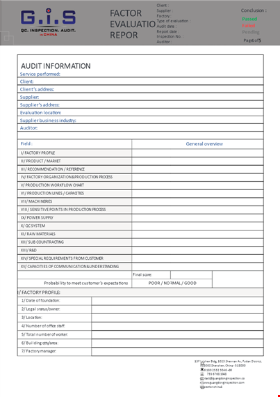 supplier factory evaluation report | assessing production power template