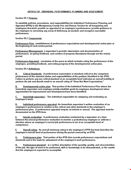 individual performance action plan template template