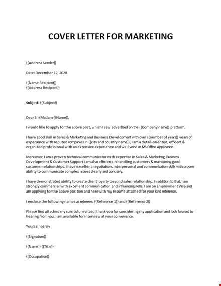 cover letter for marketing template