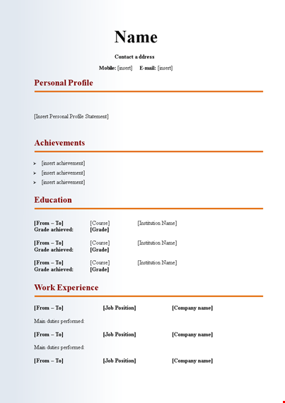professional curriculum vitae template - land your dream position | insert your grade template