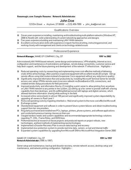 it networking resume format - server, system, network | microsoft, remote template