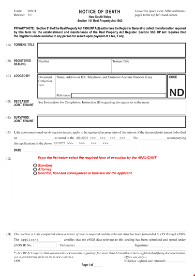 legal notice of death template template