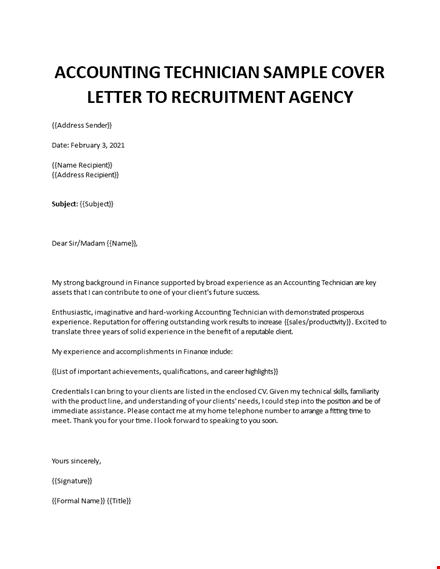 accounting technician sample cover letter template
