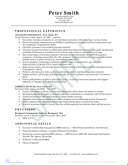 insurance sales agent resume - get hired with effective insurance sales agent resume template